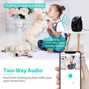 "Ultimate Indoor Security Camera: 1080P FHD Wifi Pet Camera with 2-Way Audio, Night Vision, AI Human Detection, and Cloud Storage - Perfect for Pets, Babies, and Home Security - Sleek Black Design"