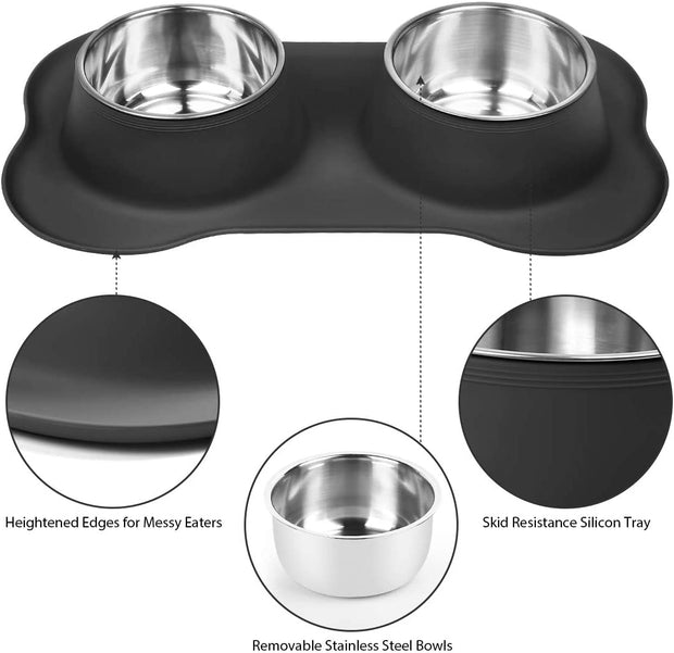 "No-Mess Feeding Solution: Stainless Steel Dog Bowls with Non-Slip Mat - Perfect for Dogs, Cats, and Pets - Holds 53 Oz of Food and Water"