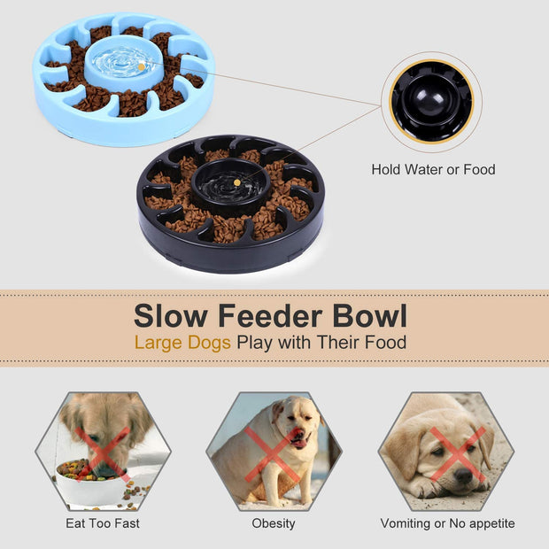 "Ultimate Anti-Gulping Slow Feeder Bowl for Large Dogs - Prevent Bloat and Promote Healthy Eating Habits - Set of 2 Slow Eating Bowls (Black and Blue)!"