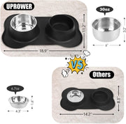 "No-Mess Feeding Solution: Stainless Steel Dog Bowls with Non-Slip Mat - Perfect for Dogs, Cats, and Pets - Holds 53 Oz of Food and Water"