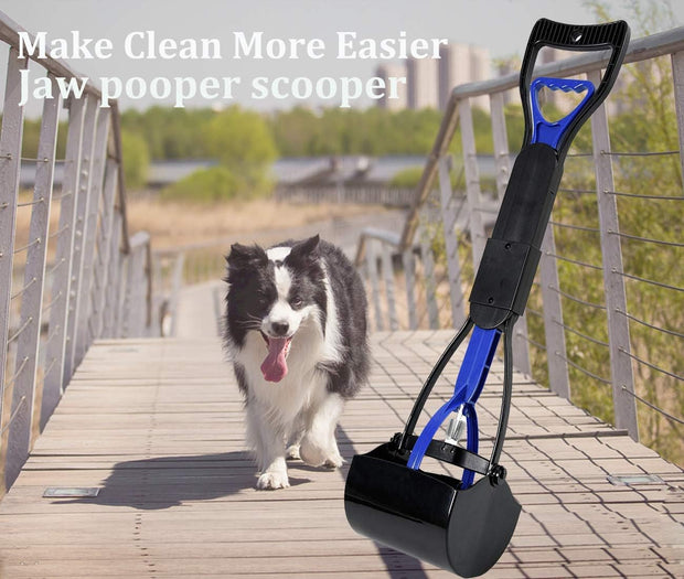 "Convenient and Efficient Foldable Dog Poop Scooper - 24 Inch Long Handle, Easy-To-Use Jaw Design - Perfect for Any Size Dog, Ideal for All Surfaces - Grass, Gravel, Yards, and Patios - Available in Stylish Black-Purple"