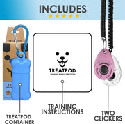 "Ultimate Training Bundle: Leash Treat Holder and Clickers with Wrist Straps - Convenient, Portable, and Stylish (White/Pink)"