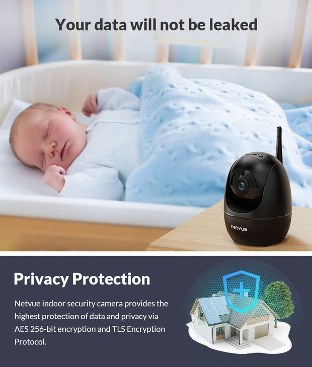 "Ultimate Indoor Security Camera: 1080P FHD Wifi Pet Camera with 2-Way Audio, Night Vision, AI Human Detection, and Cloud Storage - Perfect for Pets, Babies, and Home Security - Sleek Black Design"