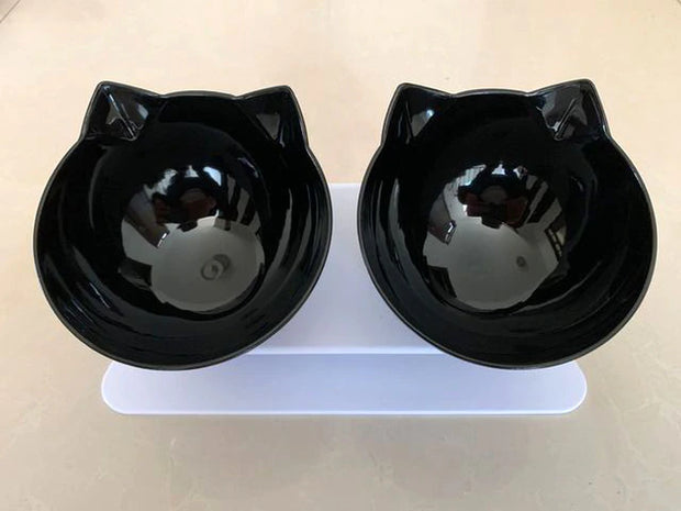 "Stylish Non-Slip Double Pet Bowl with Stand - Perfect for Cats and Dogs - Keep Your Pets Fed and Hydrated!"