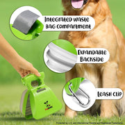 "Convenient and Portable Dog Pooper Scooper with Bag Attachment and Bonus Accessories - Perfect for Small and Large Dogs - Includes Leash Clip and Dog Poop Bags (Medium, Kiwi)"