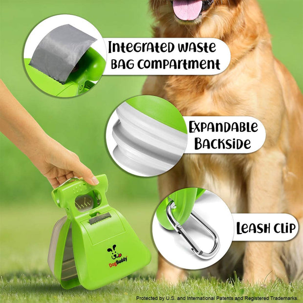 "Convenient and Portable Dog Pooper Scooper with Bag Attachment and Bonus Accessories - Perfect for Small and Large Dogs - Includes Leash Clip and Dog Poop Bags (Medium, Kiwi)"