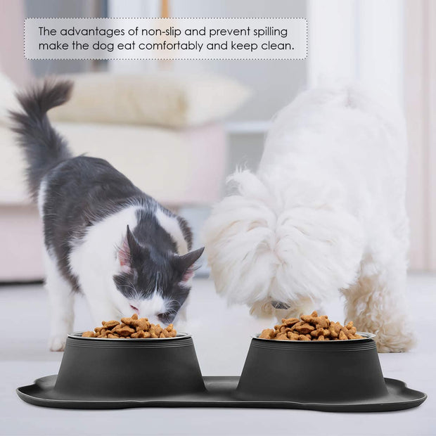 "No-Mess Feeding Solution: Stainless Steel Dog Bowls with Non-Slip Mat - Perfect for Dogs, Cats, and Pets - Holds 53 Oz of Food and Water"