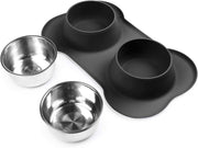 "No-Mess Feeding Solution: Stainless Steel Dog Bowls with Non-Slip Mat - Perfect for Dogs, Cats, and Pets - Holds 53 Oz of Food and Water"