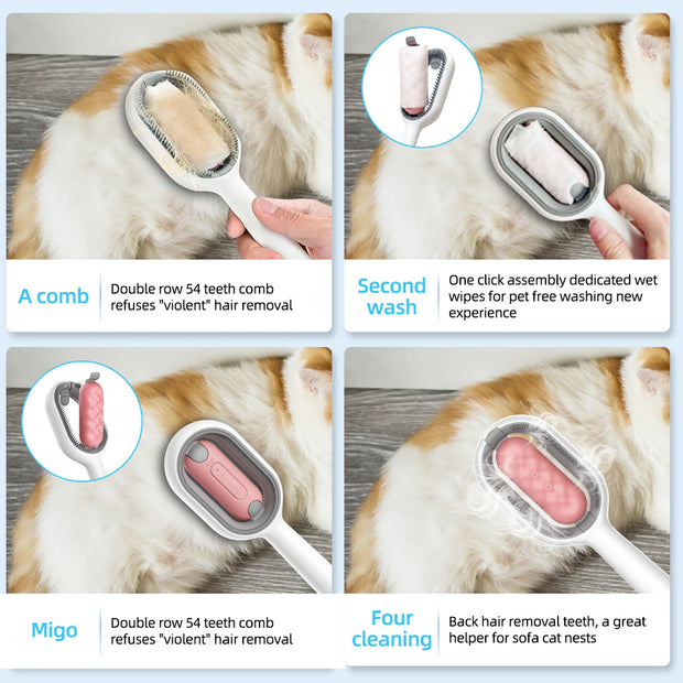 "Ultimate Pet Grooming Tool: 4-In-1 Brush for Cats and Dogs - Clean, Massage, Remove and Comb - Includes Water Tank and Accessories"