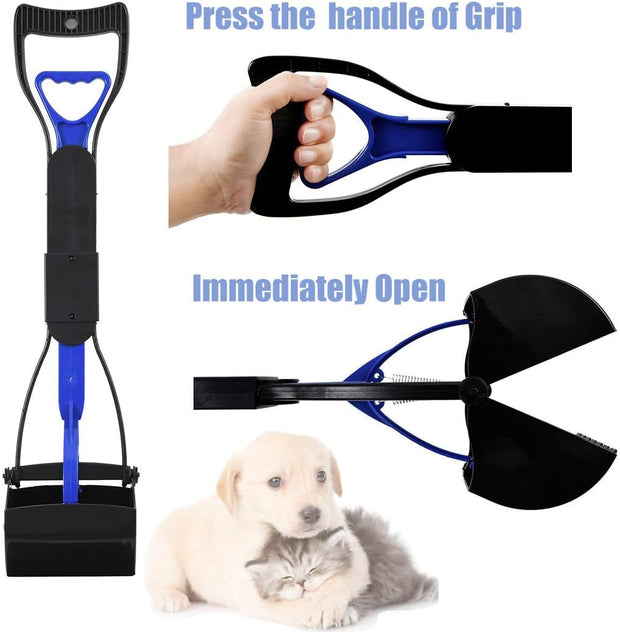 "Convenient and Efficient Foldable Dog Poop Scooper - 24 Inch Long Handle, Easy-To-Use Jaw Design - Perfect for Any Size Dog, Ideal for All Surfaces - Grass, Gravel, Yards, and Patios - Available in Stylish Black-Purple"